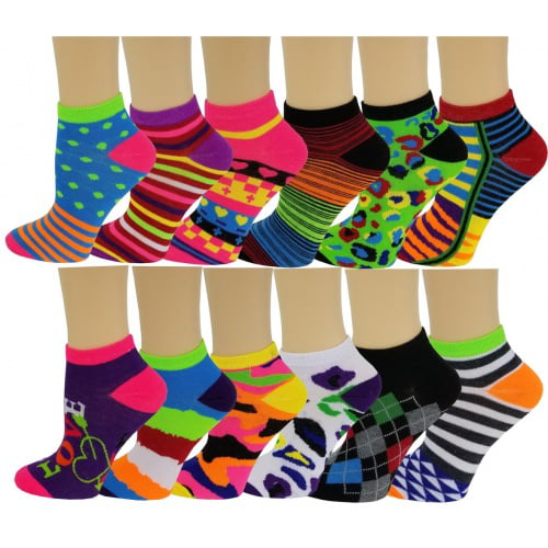 12 pair women's ankle socks mixed lot ladies sz 9-11 assorted pattern colorful